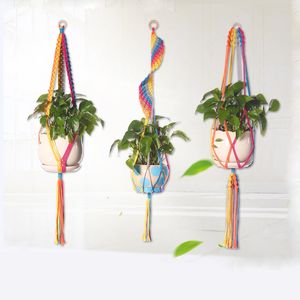 Arc-en-ciel plante cintre coloré macramé jardinière panier avec anneaux en bois coton corde suspendu plante support intérieur extérieur décor