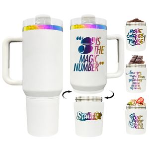 Tumbler de 40oz chapado en arcoiris con compartimento de almacenamiento de bocadillos para sublimación láser Sublimación doble Taza de café de viaje de acero inoxidable de acero inoxidable para regalos de mejor valor