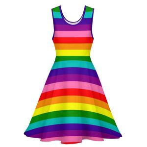 Rainbow Pride Flag Dress LGBT Colorful Stripes Street Style Vestidos Mujer Cute Skate Dress Cintura alta Imprimir Ropa Tallas grandes