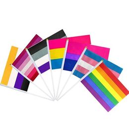 Arc-en-ciel fierté drapeau petit Mini main bannière bâton Gay LGBT fête décorations fournitures pour défilés Festival SN4594