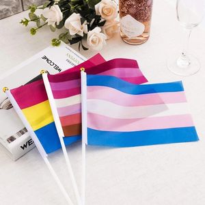 Drapeau de la fierté arc-en-ciel, petit bâton de bannière à main, fournitures de décoration de fête Gay LGBT pour défilés, Festival, DHL F0715