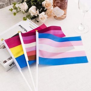 Arc-en-ciel fierté drapeau petit Mini main bannière bâton Gay LGBT fête décorations fournitures pour défilés Festival DHL j0602