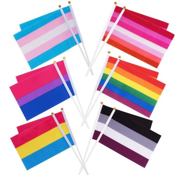 Arc-en-ciel fierté drapeau petit Mini main bannière bâton Gay LGBT fête décorations fournitures pour défilés Festival SN6570