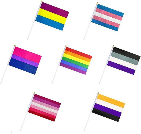 Rainbow Pride Flag Small Mini Hand Held Banner Stick Gay Gay LGBT Party Decorations Supplies for Parades Festival DHL