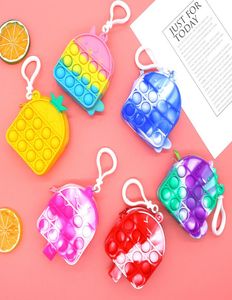 Regenboog Push Bubble Purse Silicone Coin Case Macaron Color Popper Bubbles Ice Cream Shape Wortel met sleutelhanger Portes Sensory Puzz5711666