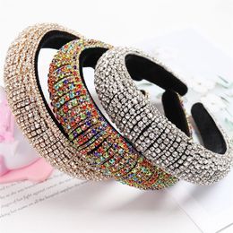 Arc-en-ciel strass rembourré bandeaux pour femmes filles luxe épais plein diamant éponge bandeaux femmes cristal cheveux accessoires CX20285I