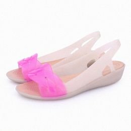 Sandales arc-en-ciel gelée chaussures femmes compensées Sandalias femme sandale été couleur bonbon Peep Toe Bohême plage douce pantoufle chaussures Gi 31fM #