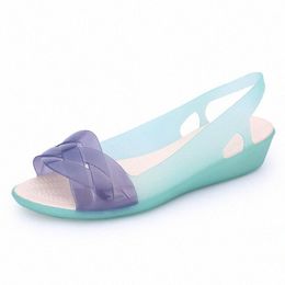 Regenboog sandalen jelly schoenen vrouwen wiggen sandalias vrouw sandaal zomer snoep kleur piepen teen bohemia strand zoete slipper schoenen meisje d7gm#