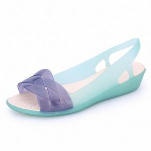 Rainbow Sandals Jelly Shoes Mujer Cuñas Sandalias Mujer Sandalia Summer Candy Color Peep Toe Bohemia Beach Sweet Slipper Shoes Girl D7GM #