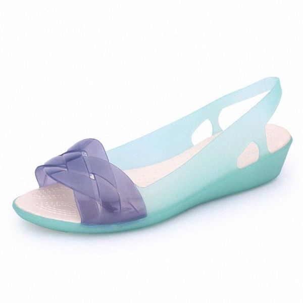 Rainbow Sandals Jelly Shoes Mujer Cuñas Sandalias Mujer Sandalia Summer Candy Color Peep Toe Bohemia Beach Sweet Slipper Shoes Girl k1t7 #