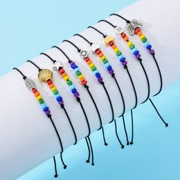 Rainbow Seed Bead Armband Ketting Link Handgemaakte Zwarte Touw Vlinder Bedels Vriendschap Armbanden Voor Vrouwen