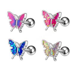 Piercing para lengua con forma de mariposa y lentejuelas de arcoíris, anillos para lengua de 14G, barras de acero quirúrgico, anillo para lengua, joyería Unisex