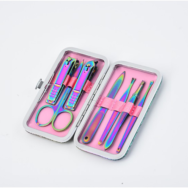 Regenboog glanzende kleur manicure handverzorging vingers nagels knipper met nagelbestand oordik curette pincet pincet schaar