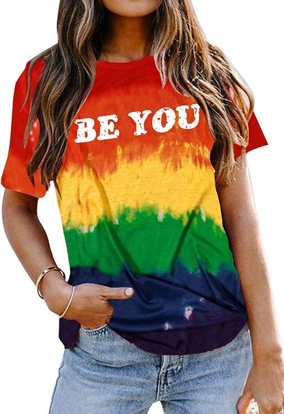 Arc-en-ciel chemise femmes fierté chemise arc-en-ciel graphique t-shirts chemises lettre imprimer décontracté à manches courtes hauts mode Woemn hommes T-Shirt