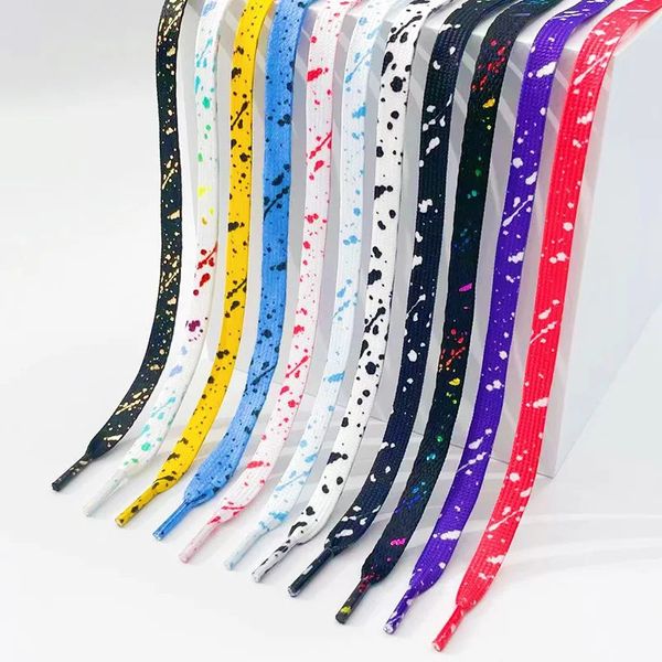 Rainbow Shoelaces for Sneakers Quality Fabric Ink Splatter Shoe Lacets Fashion 08cm Flat a laces chaussures 100120140160cm 240419