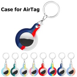 Housse de protection en Silicone arc-en-ciel avec porte-clés pour AirTags, liquide coloré, anti-rayures, Anti-chute, coque, étiquettes à Air, porte-clés