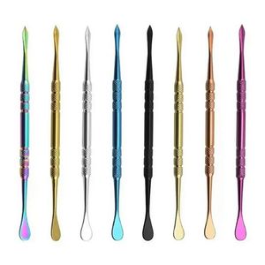 Rainbow Silver Metal Dab Tools Wax Dabber ACCESSOIRES DE SAUX Long Tools Single Single Spoon en acier inoxydable Polony Polon Sticky Herbe Dry Banger Nail Bongs Water