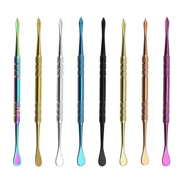 Rainbow silver wax dab tool accesorios para fumar herramientas largas dabber metal sola cuchara cera pala pala hierba seca vaporizador para banger clavos bongs tuberías de agua plataforma petrolera