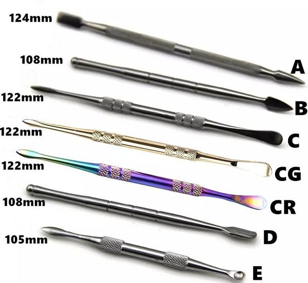 Rainbow Sliver Gold SS Wax Dab Tool Fumer 7 types Outils Dabber en acier inoxydable pour cires Vaporisateur d'herbes sèches Tabac Banger Nails ZZ