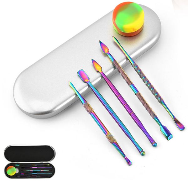 Arc-en-ciel fumer Dabber outil accessoires outils de cire Plus récipient en Silicone emballage en métal pour narguilé verre Bongs tuyau