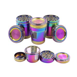 Rainbow Smoking Metal Herb Grinder 4 Pièces Amovible Tabac Crush Broyeur Mécanicien Grinders Couvercle Concave avec See Thro Window Muller