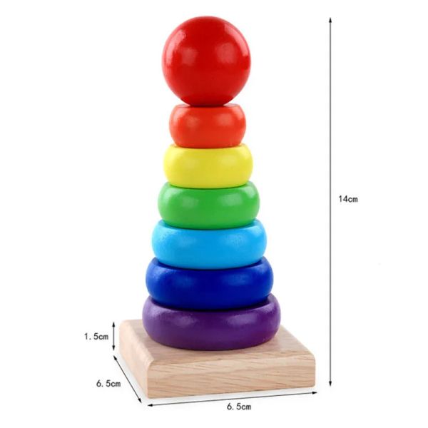 Rainbow Stacker Wooden Ring Educational Touet Kids Tower Stack Up Blocks Couleur Game Baby Montessori Toys for Children Cadeaux