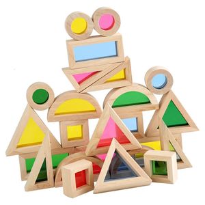 Bloques de apilamiento de arco iris, juguetes educativos de aprendizaje coloridos, juguetes de construcción de madera Montessori para niños, juego de juguetes de construcción para edades 2 240124