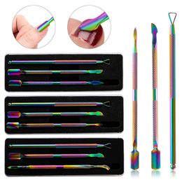 Rainbow Rvs Nail Cuticle Pusher Tweezer Nail Art Files UV Gel Pools Verwijderen Manicure Care Groove Clean Tool