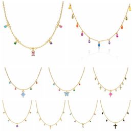 Arc-en-ciel étoiles lune réel 925 en argent Sterling pour les femmes 2021 Bijoux papillon croix pendentif chaîne collier ras du cou Bijoux