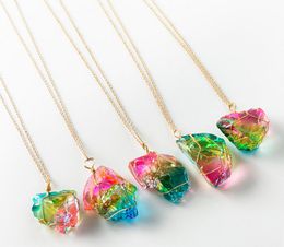 Arc-en-ciel pierre pendentif collier bijoux naturel régulier Quartz pierre cristal pierres précieuses colliers cadeau pour les femmes fille cadeau amical