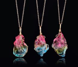 Arc-en-ciel pierre pendentif collier bijoux naturel régulier Quartz pierre cristal pierres précieuses colliers cadeau pour femmes fille