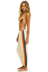 Pantalones de chándal bordados a rayas de arcoíris, pantalones deportivos de punto con cinta, pantalones de banda elástica de cintura media para mujer/niña de estilo europeo-estadounidense RCF9RCF9