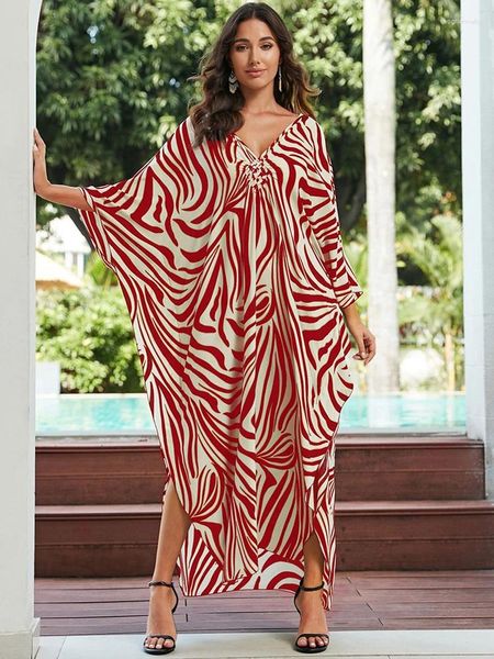 Kaftan a rayas de arcoiris para mujeres vestidos maxi casuales de gran tamaño 70S Caftans Bikini encubrimiento de túnica de túnica de playa larga