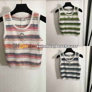 Regenboog gestreept gebreid vest Ontwerper versnipperd diamantlogo gebreid vest Zomer mouwloze slanke gebreide tops Sexy hemdje