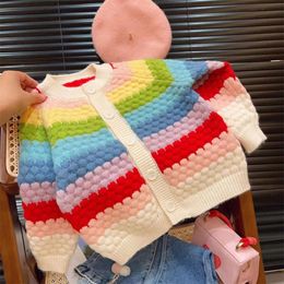 Rainbow Striped Triped Cardigans For Kids Baby Girls Automne Automne Hiver Long Manche à pignon Single Breas