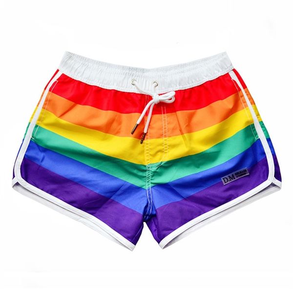 Arco Iris traje de baño playa pantalones cortos hombres natación troncos Sexy Gay Boxer calzoncillos traje de baño tabla de Surf ropa interior DM Desmiit 220114
