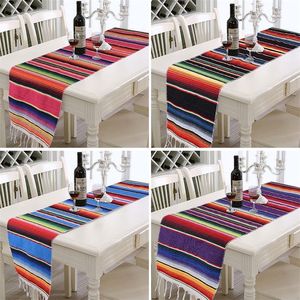 Chemin de Table arc-en-ciel à rayures avec pompon, tissu mexicain pour fête de mariage, drapeau en tissu de coton 34x212cm 220615