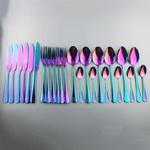 Rainbow Tableware Set 18/10 Acier inoxydable 24pcs Vaisselle Couteau Fourchette Cuillère Couverts Dîner occidental Argenterie Coffret cadeau 211228