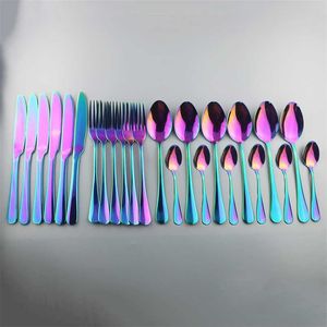 Rainbow Tableware Set 18/10 en acier inoxydable 24pcs vaisselle couteau fourchette cuillère couverts ensemble dîner occidental argenterie coffret cadeau 211108