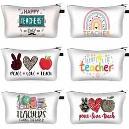 Sac de cosmétique imprimé de professeur arc-en-ciel Happy Teachers 'Day Modèle Sac de maquillage Femme Femme Casual Teacher Cosmetic Case Gift Purs P1ky #