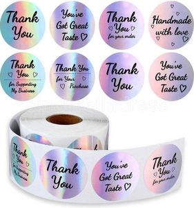 Rainbow Thank You Stickers Black Ink Holographic Silver Business Sticker 500 Labels verschillende woorden voor zakelijke boetieks shopping8103926