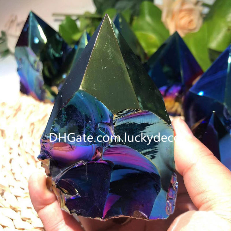 Rainbow Aura Obsidian Tower - Semi-polished Natural Crystal