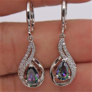 Rainbow Topaz Stone Diamond Boucles d'oreilles Femme Joyas couleur argent 925 bijoux Brincos Bizuteria Gemstone Earring Orecchini 210317