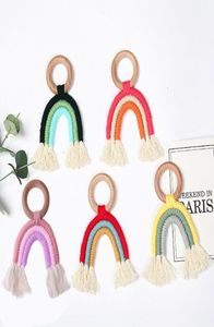 Regenboogspeelgoed Tassel Macrame houten titel rammelring pasgeborene verpleegstempel sensory molaire baby shower cadeaus920915333