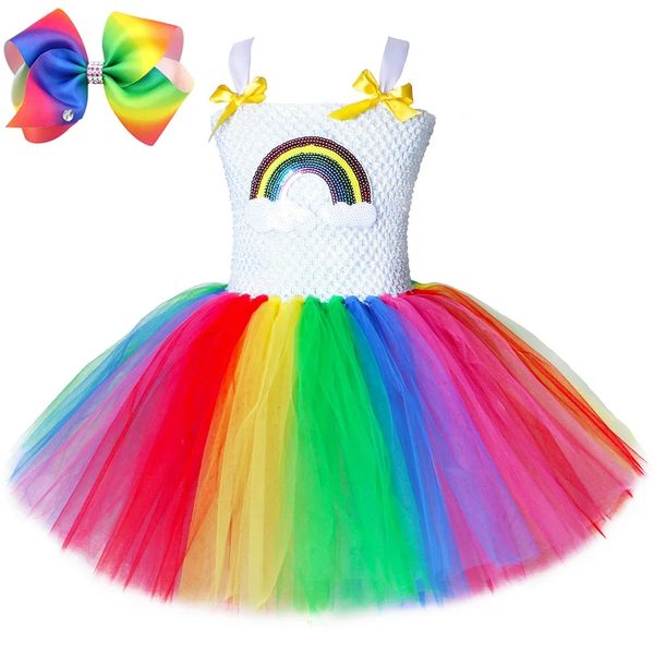 Robe Tutu arc-en-ciel pour enfants filles, Costume de fête de carnaval de Pâques, vêtements de scène pour enfants, robe de princesse en Tulle, robe de bal 240109