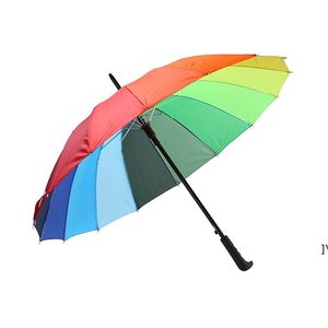 Rainbow Umbrella Long Handle Straight Windproof Colorful Umbrella Women Men Rain Umbrella RRE13490