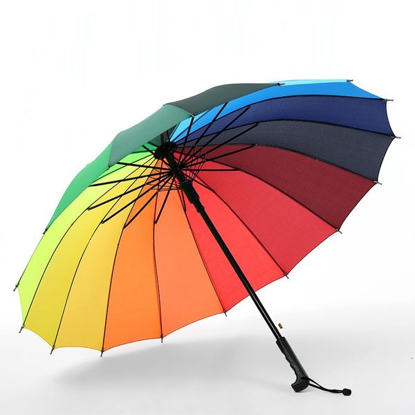 Rainbow Umbrellas 16K coupe-vent arc-en-ciel grand parapluie pluie femmes hommes soleil marche longue poignée droite Golf parapluies Parasol à ouverture automatique