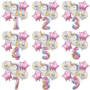 Decoración de fiesta con globos de unicornio arcoíris, globos de aluminio con números de 32 pulgadas, suministros de cumpleaños con tema de unicornio para niños, 1 Juego