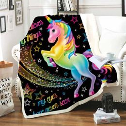 Manta de unicornio de arcoiris para la cama sofá algodón de algodón tibio lana acogedora mantas de lanzamiento de la oficina del rectángulo pesado185x