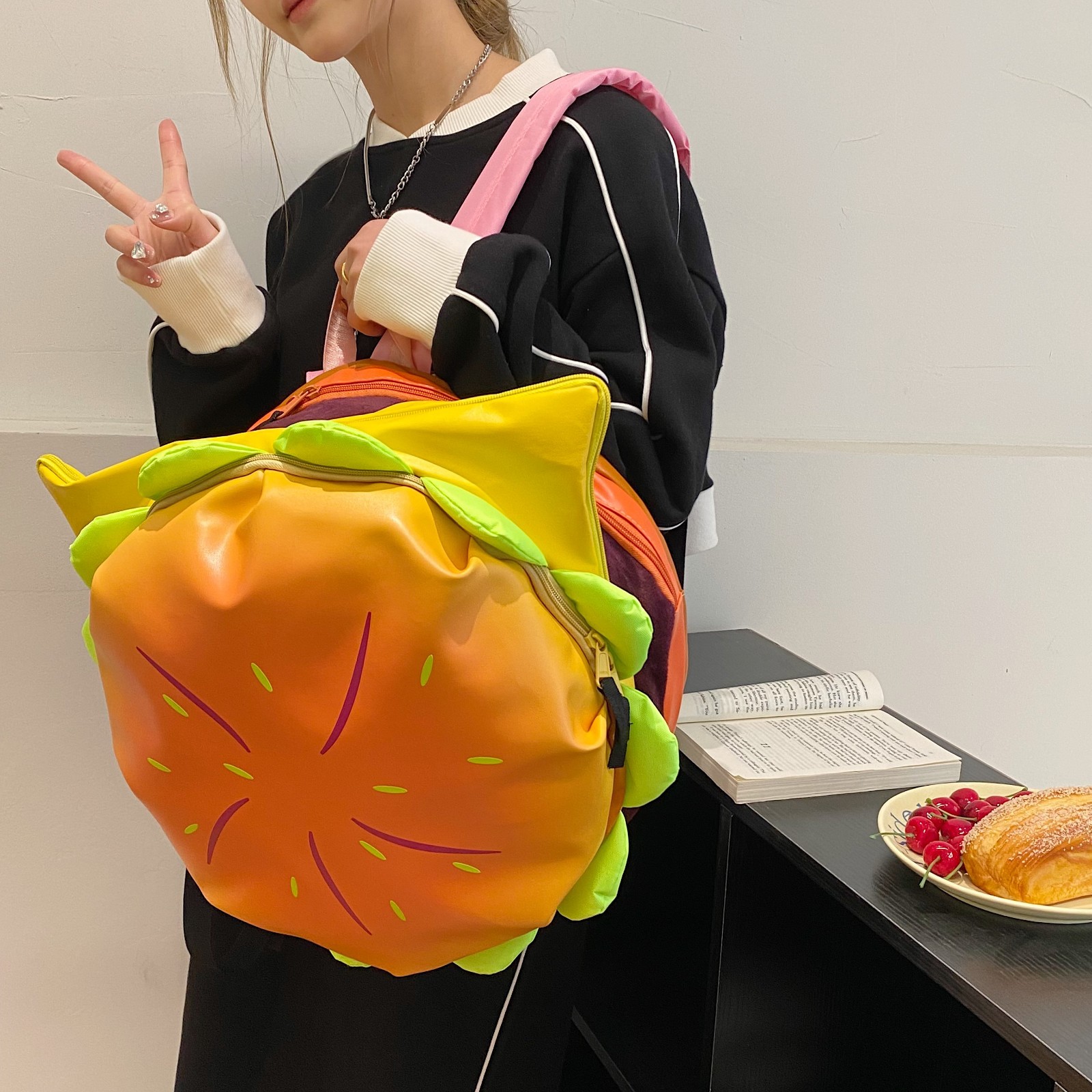 Plush Backpack Fashion Funny Large Capacity Burger Plush Bag Toy Gift